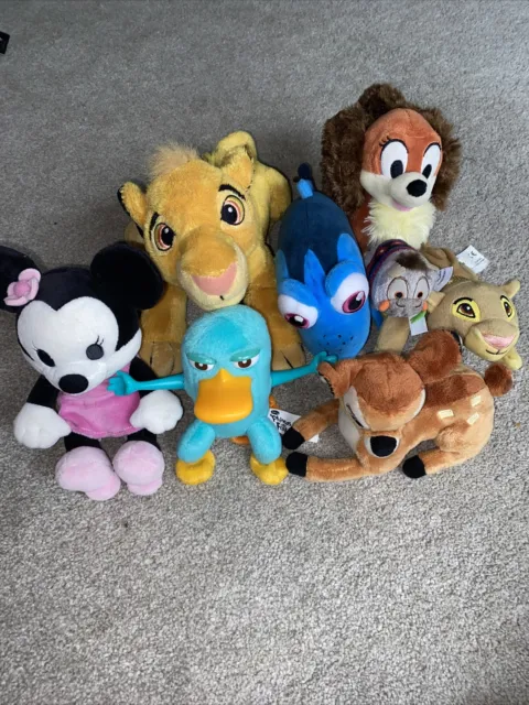Disney Soft Toy Bundle - Plush Bambi Perry Simba Dory Minnie - Beanie Size