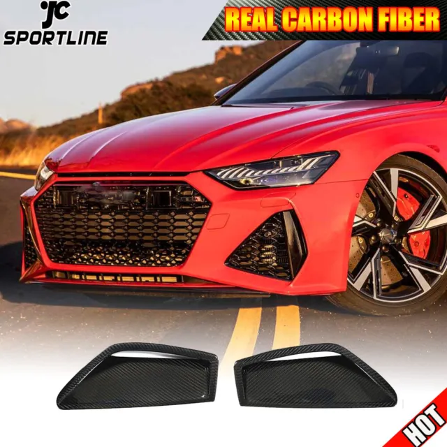 2PCS Dry Carbon Front Bumper Scoop Lip Air Vent Covers for Audi RS6 Avant 19-22