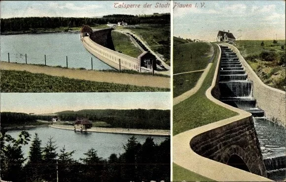 Ak Plauen im Vogtland, Blick auf die Talsperre der Stadt - 3873832