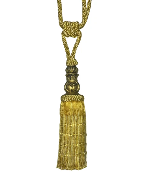 Pair 2 pieces Curtain Tie Backs - 26cm Tassel with gold top - Gold