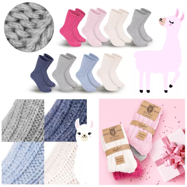 BRUBAKER 4 Paia di Calzini per Bambini Ragazze Calze in Lana di Alpaca EU 19-34