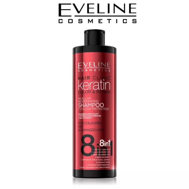 Eveline Keratin Shampoo Haarreparaturbehandlung für geschädigtes gefärbtes Haar 8in1