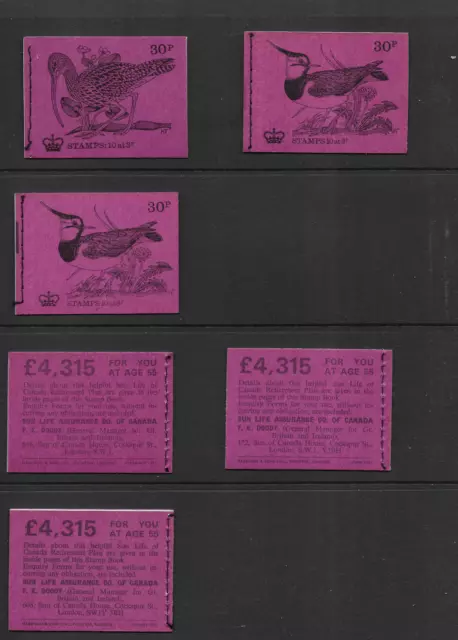 1971-2 3 X BRITISH BIRDS 30p BOOKLETS DQ56, DQ58, DQ59 CURLEW & LAPWING COMPLETE