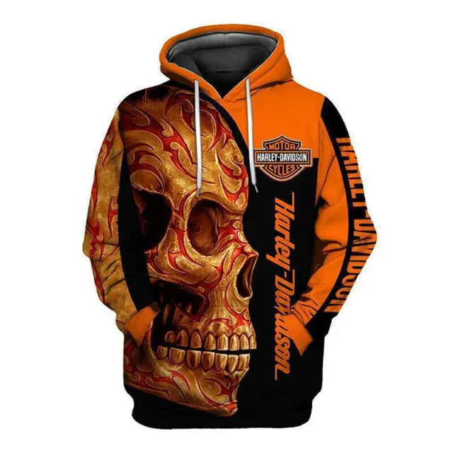 Cooler Totenkopf Harley-Davidson 3D Unisex Hoodie in Schwarz Männer und Frauen