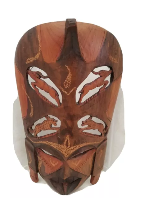 Large Primitive Tribal Vintage African Mask Hand Carved Wood Native Art Kenya