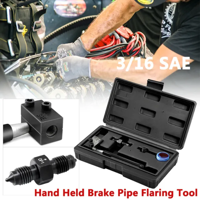 Steel Hand Held Brake Pipe Flaring Tool 3/16" Sae On Car Double Flare Kit W/Case