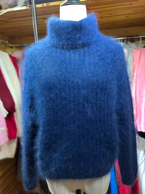 Angora Wool Blended Sweater Fuzzy Soft Cropped Turtleneck Knit