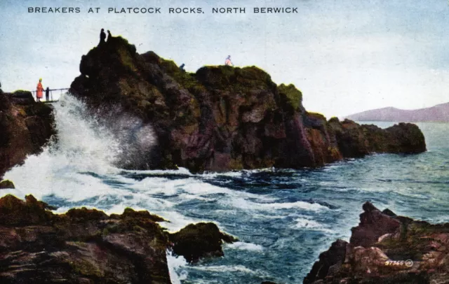 North Berwick East Lothian Postcard C1920 Scotland Breakers at Platcock Rocks