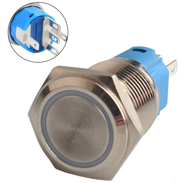 Gebildet Interrupteur Bouton-Poussoir Étanche 22mm - Acier Inoxydable - Verrouillage SPDT 2A - DC/AC