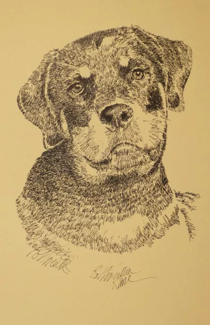 Rottweiler Portrait - Rainbow Bridge Personalized Kline dog art lithograph. #54