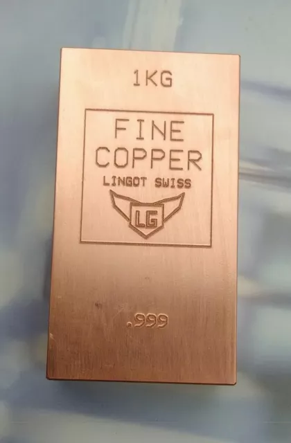 LINGOTTO RAME 1000 g 1 kg. 999 FINE COPPER FEINKUPFER KUPFERBARREN