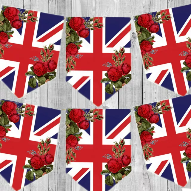 Floral Union Jack Flag Bunting Hanging Decoration Indoor British Card Flags