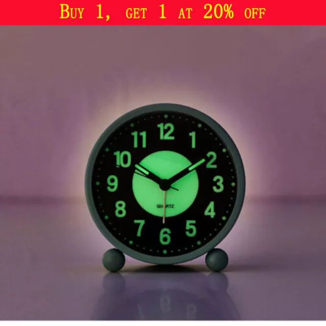 Silent Bedside Alarm Clock Non~Ticking Glow-in-the-Dark Bedroom Clock
