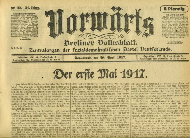 Zeitung VORWÄRTS Der erste Mai 1917 Die Kampf um die russische Armee Die Ukraine