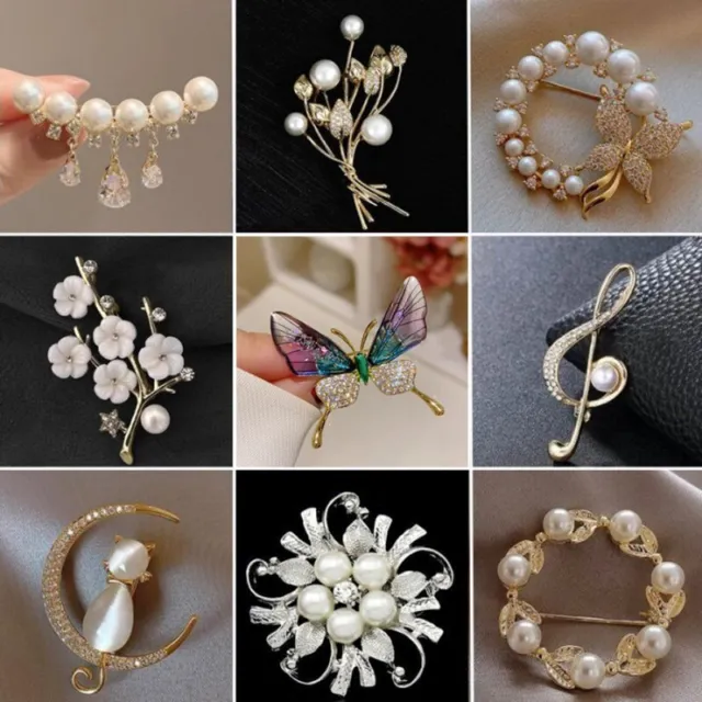 Fashion Bouquet Pearl Crystal Flower Brooch Pin Women Wedding Party Jewelry Gift