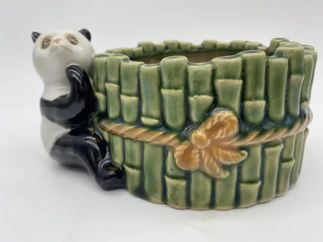 Vintage Panda Bamboo Planter Majolica Ceramic  Planter Numbered B-729 Flower Pot