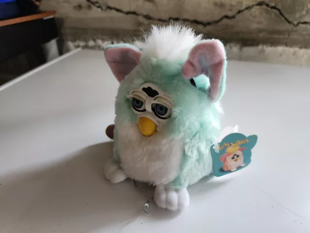 1999 Gen 1 Mint Green & White Tiger Electronics Furby Babies Baby 70-940 Working