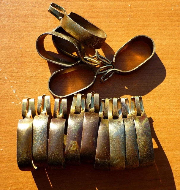 Lot of 18 Vintage Brass 5/8" Oval Oblong Clip-On Cafe Curtain Drapery Rings AGED