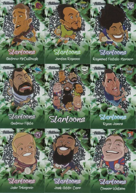 2019 NRL TRADERS STARTOONS GREEN TRADING CARD - FRIZELL, ADDO-CARR, McCULLOUGH,