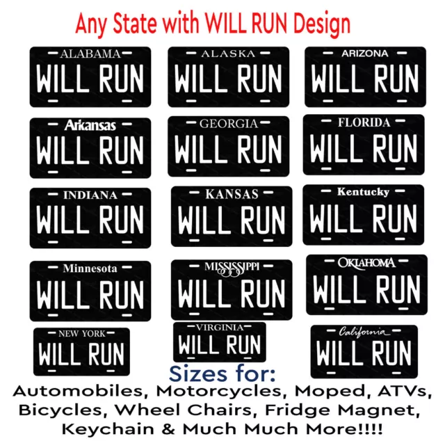 WILL RUN with State Auto License Metal Plate Tag Car Bicycle ATV Keychain Magnet