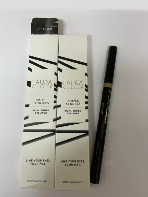 2 x LAURA GELLER  SIMPLE STROKES DUAL ENDED EYELINER ~ SHADE ~ JET BLACK
