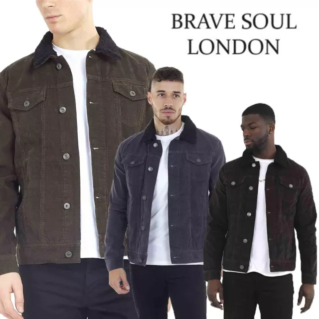 BRAVE SOUL MENS Prestwich Corduroy Jacket Borg Collar Button Up Winter Coat S XL 24.99 PicClick UK