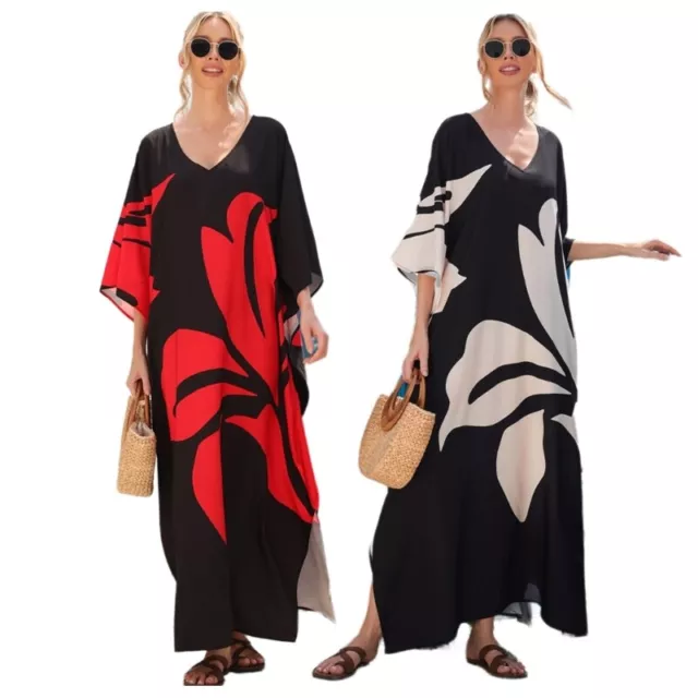 Print Beach Coverup Dress Loose Casual Coverup Kaftan Dress Swimsuit Coverup