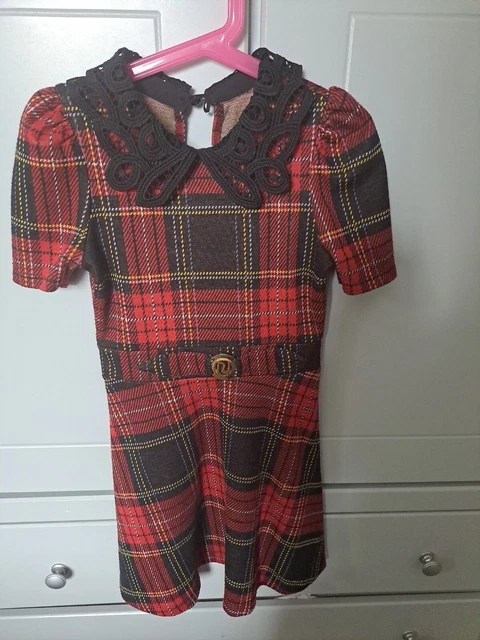 Abito Tartan Rosso River Island Ragazze Maniche Corte - Età 7/8 Anni