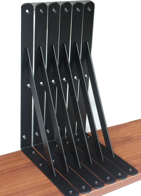"Strong and Stylish: 12-Pack of Black Heavy Duty Shelf Brackets with Screws - Id