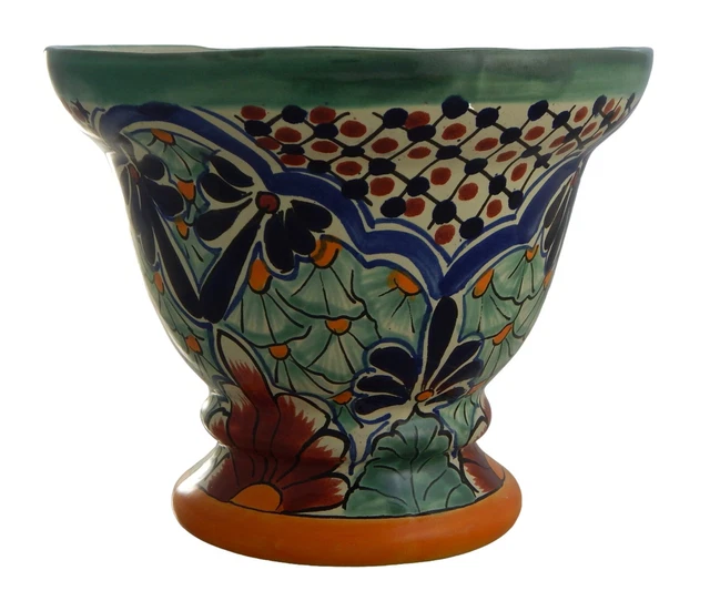 Mexican Ceramic Footed Planter Pot Garden Hand painted Talavera # 11