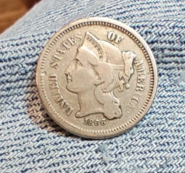 1866 Three Cent Nickel U-Grade Really Nice U-Get Actual coin seen