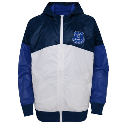 Everton Football Kids Jacket Fanatics Windbreaker Rain Coat -  Navy/White - New