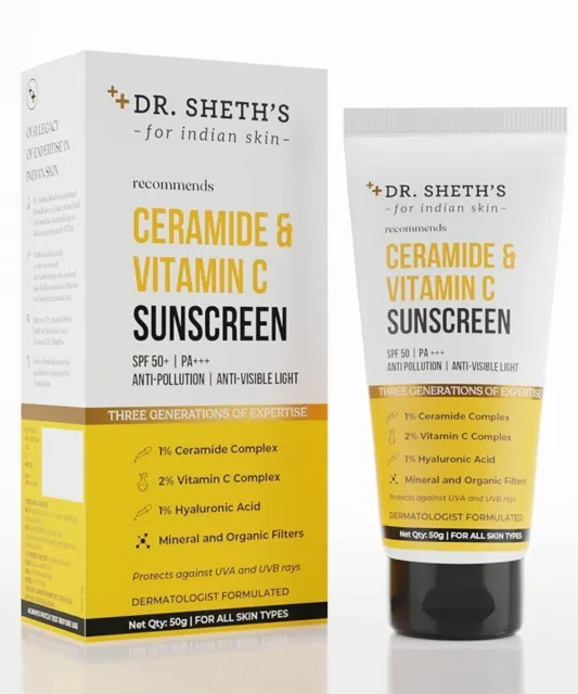 Protector solar con ceramida y vitamina C del Dr. Sheth SPF 50+ PA+++ |...