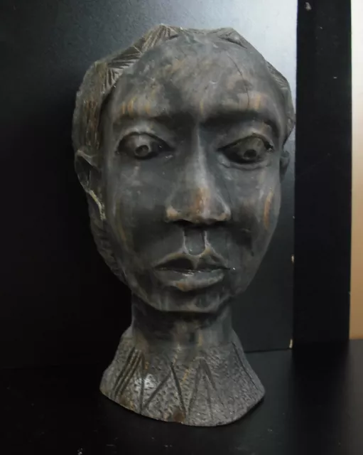 Art africain tête de femme noire ébène Afrique Sénégal Côte d'Ivoire baoulé 3kg 2