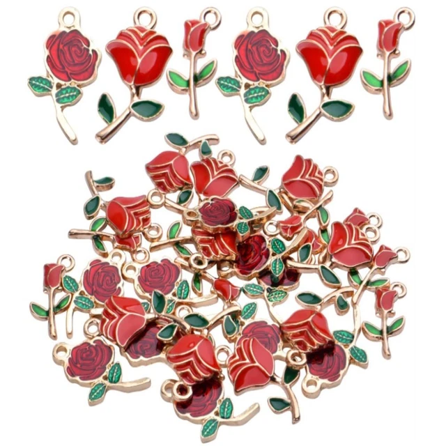 Rose Blume Rot Emaille Legierung Romantisch Anhänger  DIY-Handwerk