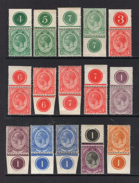 M19961 South Africa 1913-22 SG3/12 - Definitives. 15 different PLATE NO singles