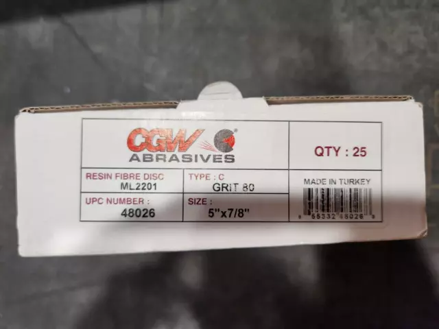 CGW ABRASIVES 48026 5X7/8 80 GRIT RESIN FIBRE DISC, Box of 25
