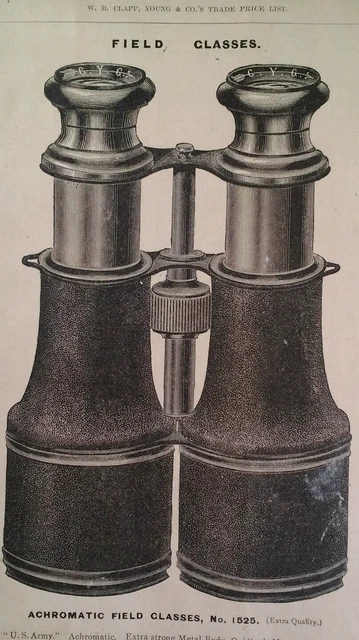 Binoculars Field Glasses Antique 1881 Catalog Page Clapp Chicago Rare U.S. Army