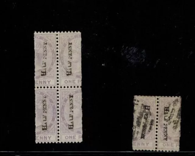 Dominica Block of 4 In Words Halfpenny Mint + Used Pair w/OVPT Downwards SG 10