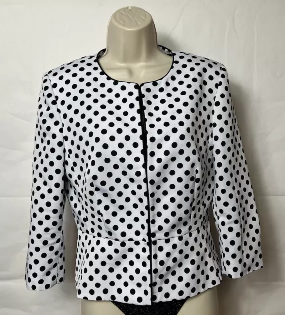 Précis Petite Woman Blazer TextureSize 8 White With Black Dots