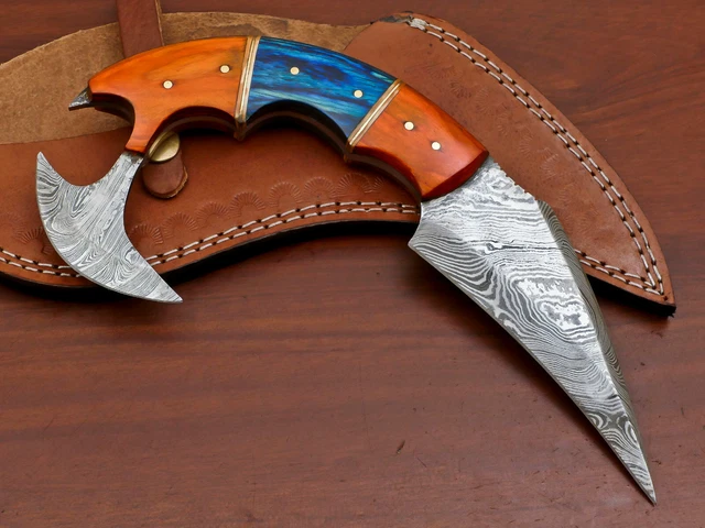 Hand Forged Damascus Steel Blade Full Tang Hunting Knife - Pakka Wood - Za-3038