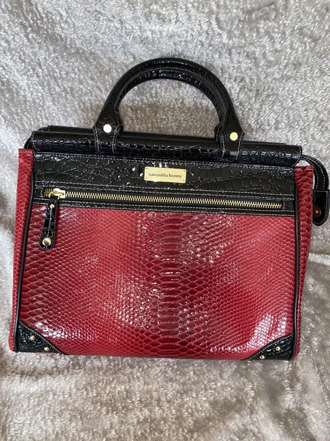 Samantha Brown Croc-Embossed Dowel Travel Bag Dark Red Black No Shoulder Strap