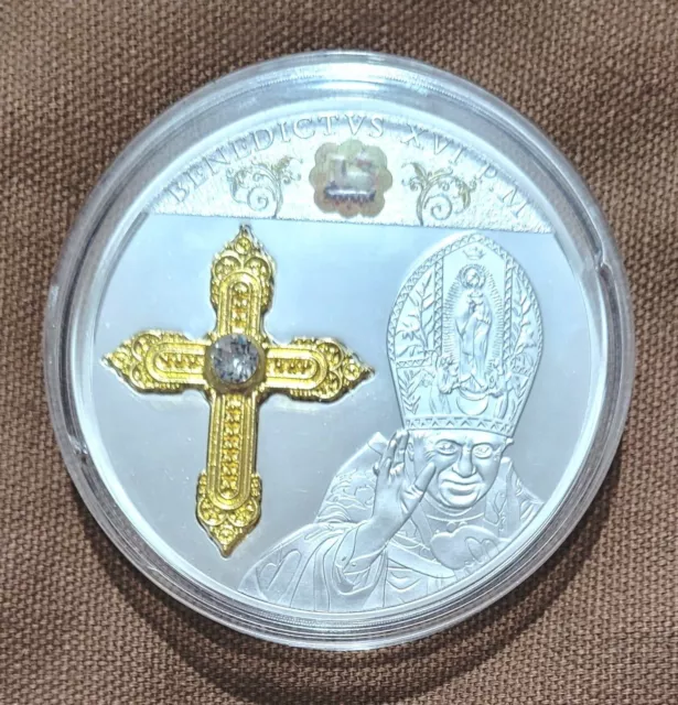 Papst Benedikt XVI. P.M. Papstkreuz 70 mm - Giganten Medaille - Polierte Platte