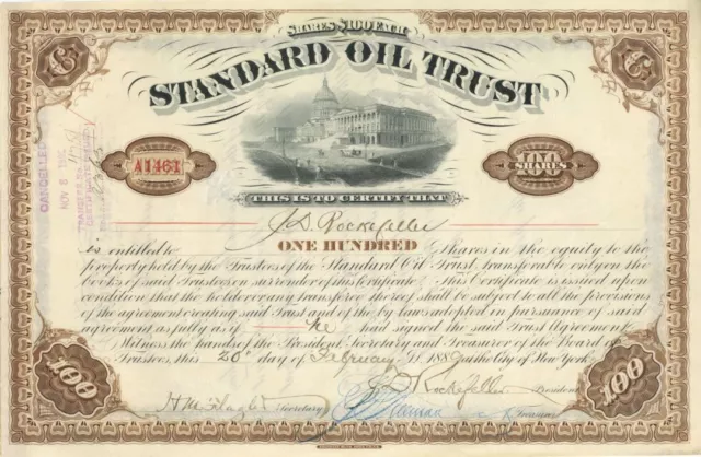 Issued to J. D. Rockefeller Standard Oil Trust ULTIMATE - Signed by J.D. Rockefe