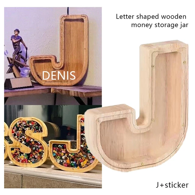 Wooden Piggy Bank Letter-Shaped Piggy Bank Money Box Kids Xmas Gift DIY Sticker