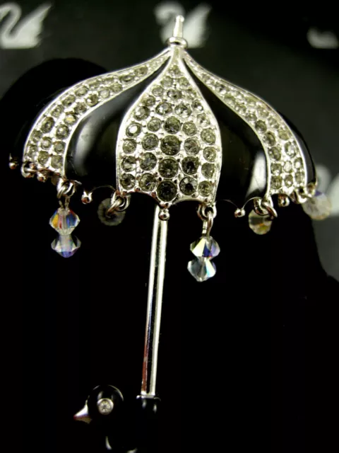 Signed Swarovski Pave' Crystal Umbrella Pin ~ Brooch Retired New With Tags