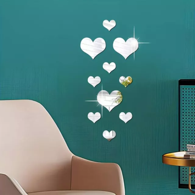 Art 3D Heart Shape Mirror Wall Stickers Removable Decal Mural Home Room Decor 3