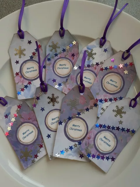 Set of 8 Purple Star Snowflake Christmas Gift Tags Labels Party Handmade
