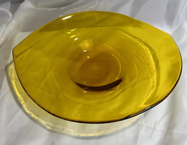 Vintage Mid-Century Large Gold Yellow Large Blown Art Bowl Bubbles Fruit