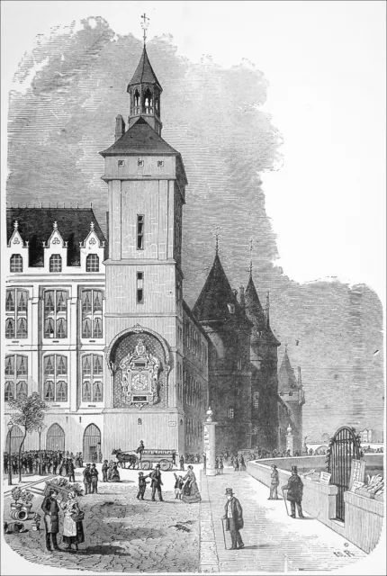 PARIS (ÎLE de LA CITÉ) - TOUR de L'HORLOGE du PALAIS de JUSTICE - Gravure 19e
